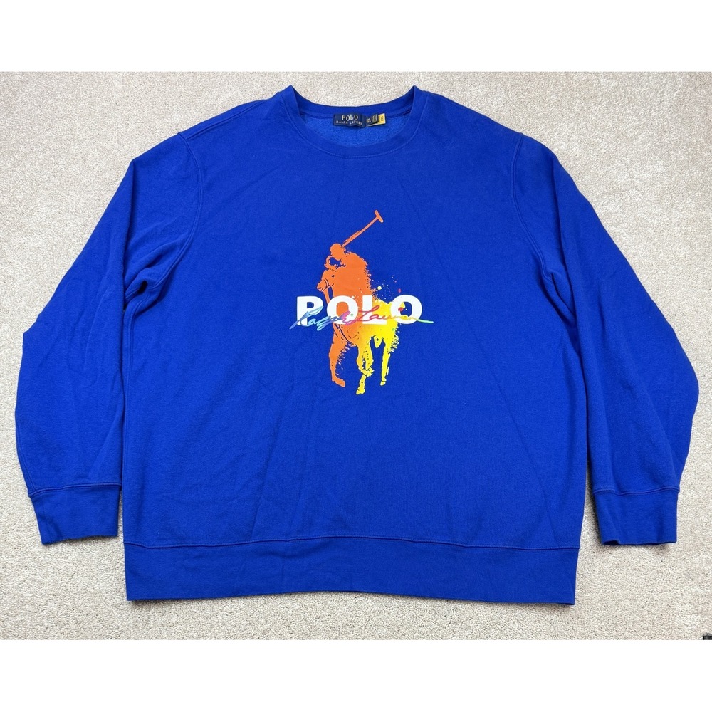 Polo Ralph Lauren Men's XXL Paint Splatter Big Pony Crewneck Sweatshirt Blue